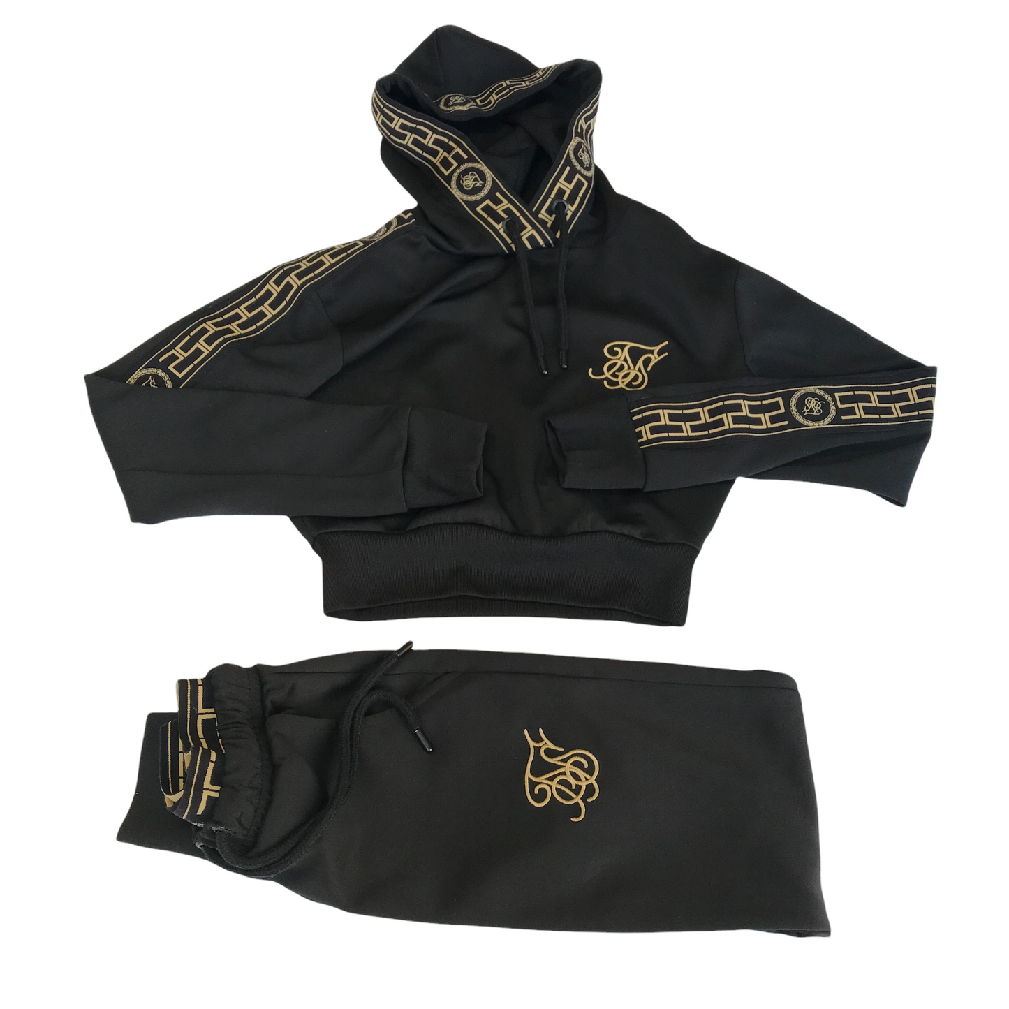 Siksilk Black Tracksuit with Joggers and Cropped Hoodie Age 7-8