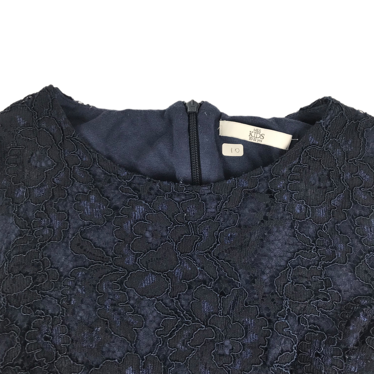 M&S Navy Blue Lace Layered Dress Age 10