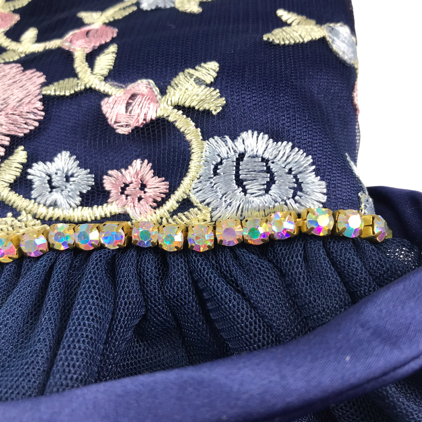 Cinderella Navy Blue Floral Embroidery Tulle Dress Age 8