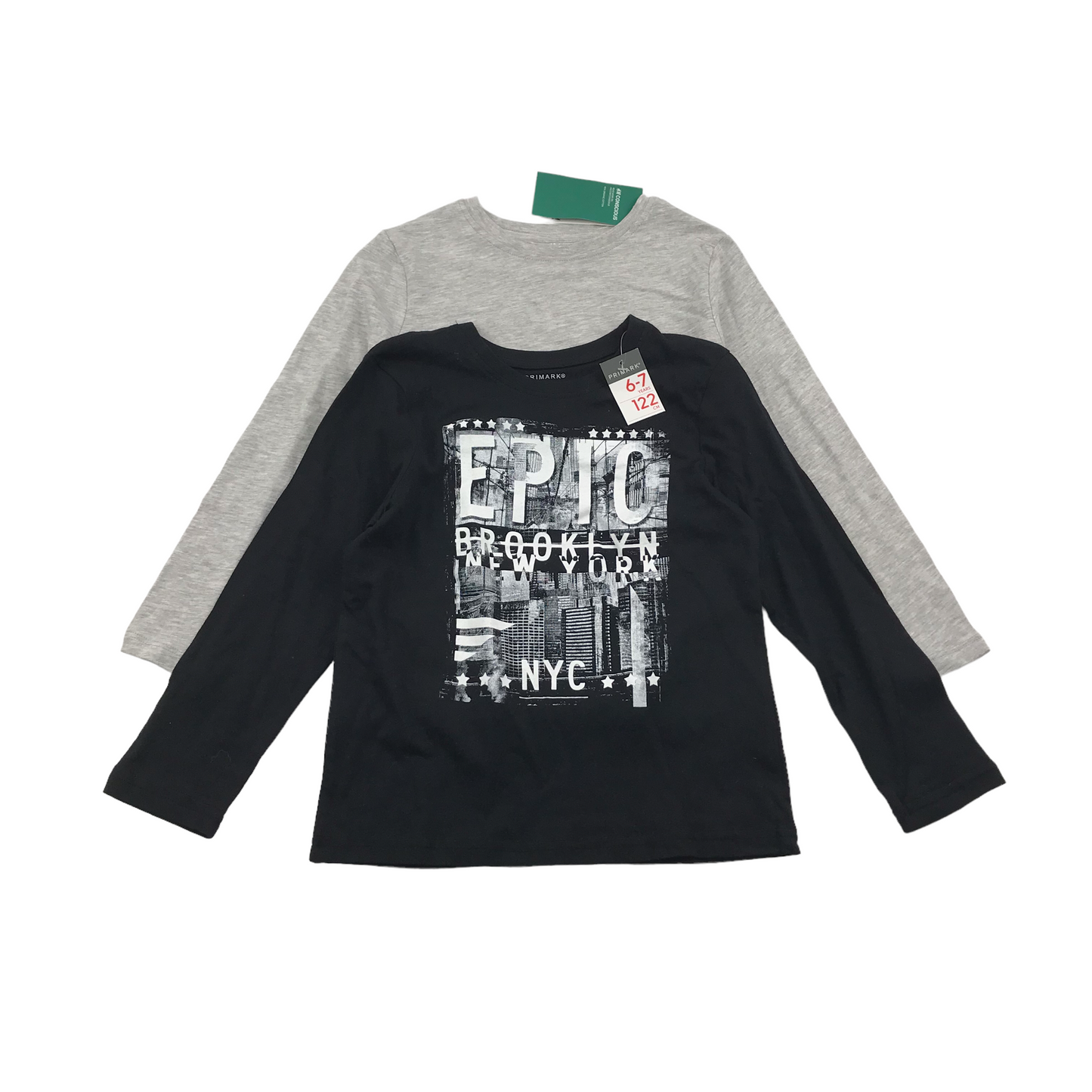 Primark Black and H&M Grey Long Sleeve T-shirt Set Age 6-7