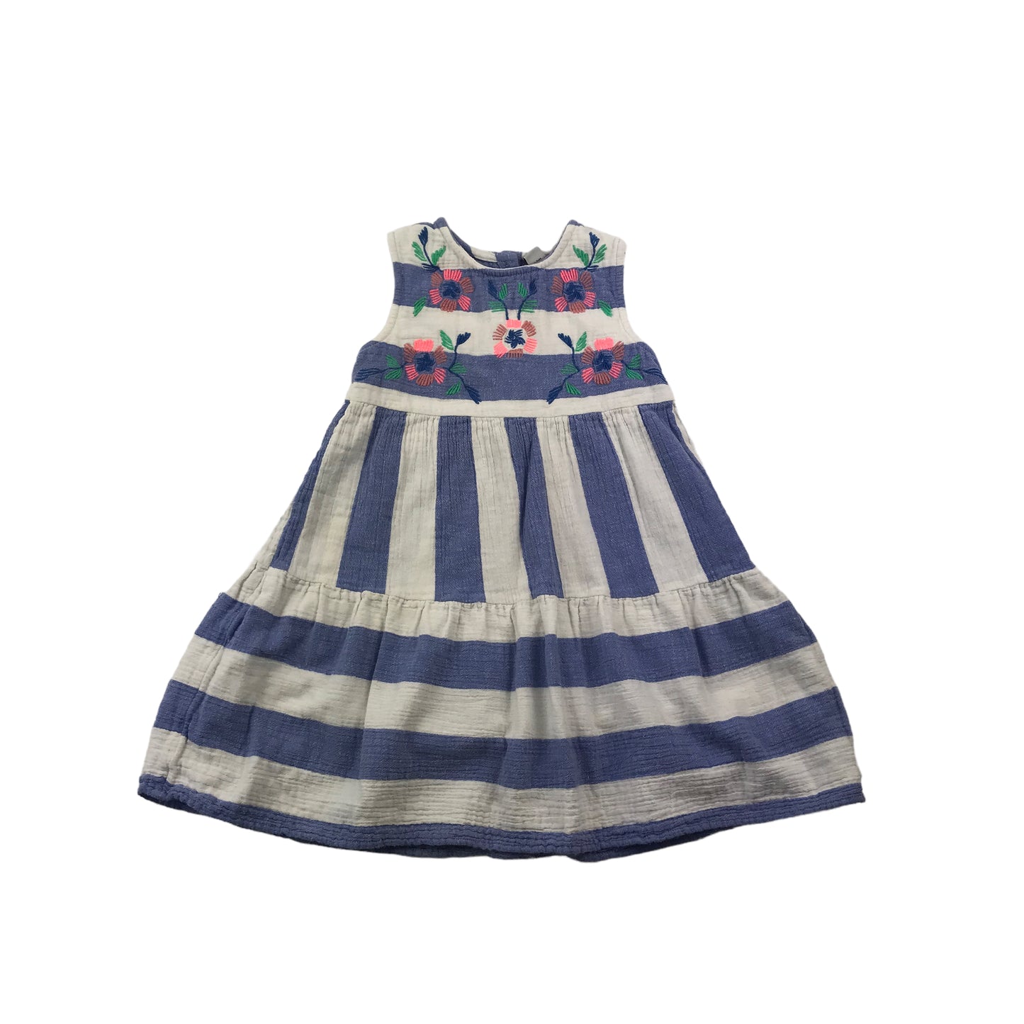 Tu White Blue Striped Floral Embroidery Dress Age 6