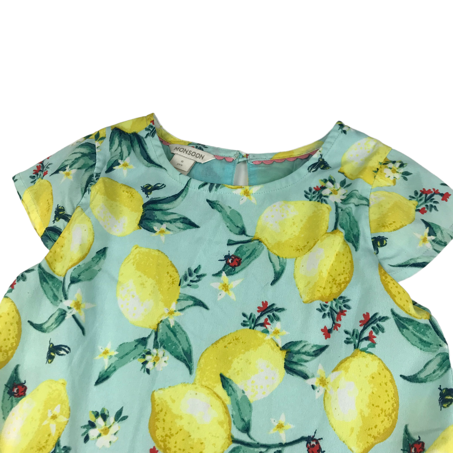 Monsoon Mint Colour Lemon Pattern Dress Age 6