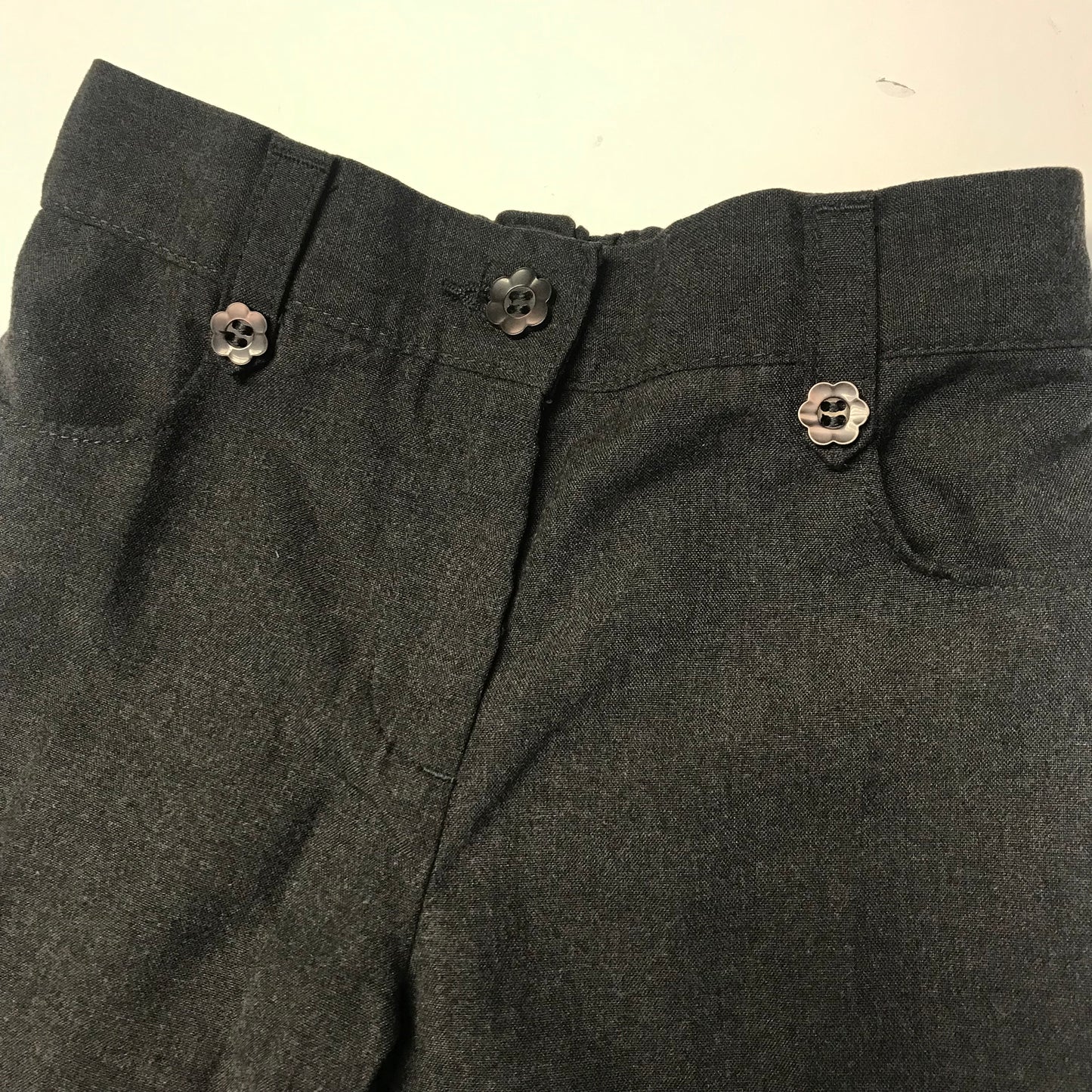 Girls' Grey School Trousers with Flower Button Detailing