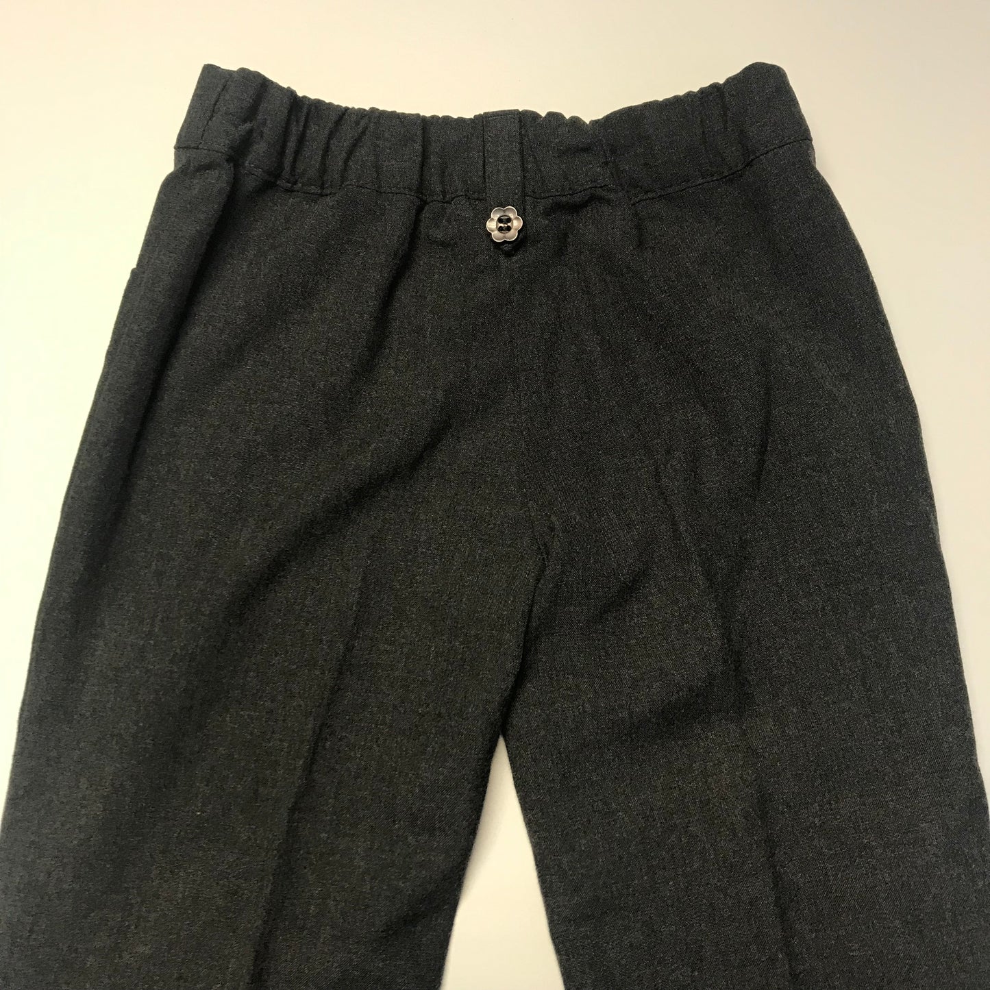 Girls' Grey School Trousers with Flower Button Detailing