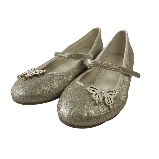John Lewis Light Gold Sparkly Pumps with Butterfly Details Shoe Size 2