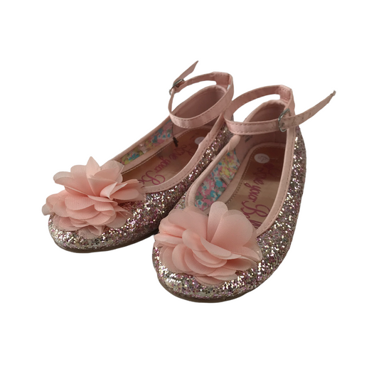 George Pink Sparkly Ballerina Shoes with Floral Details Shoe Size 12 (jr)