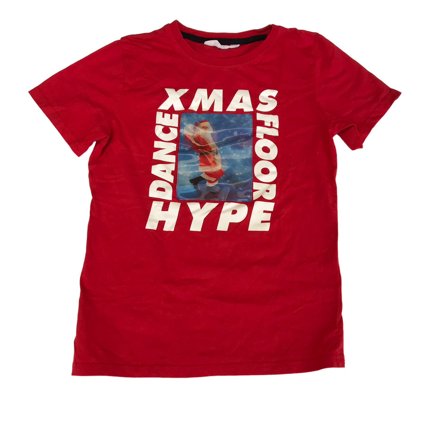 H&M Red Christmas Dancing Santa Hologram T-shirt Age 10-11