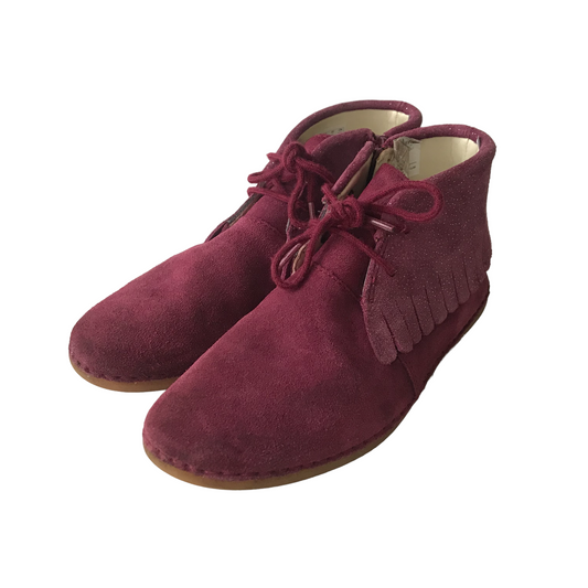 Clarks Burgundy Leather Boots With Frills Shoe Size 2