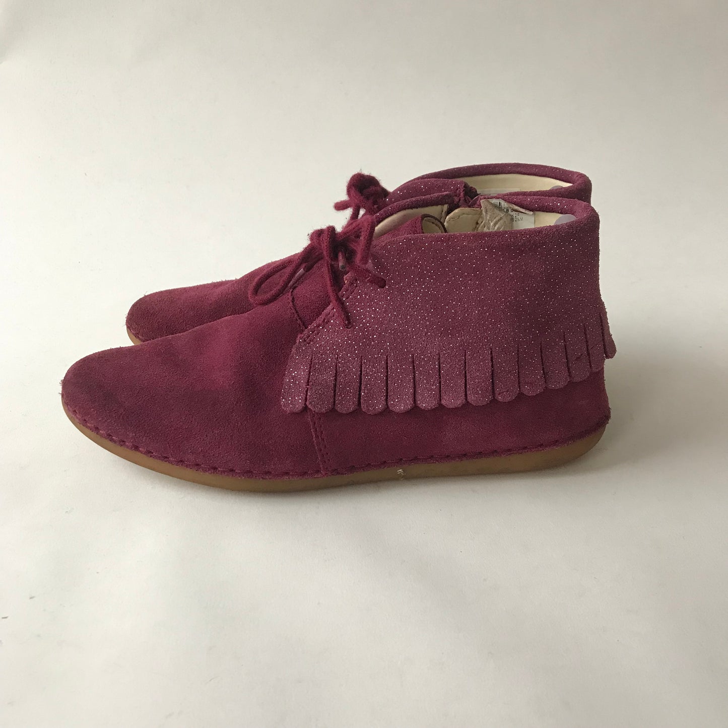 Clarks Burgundy Leather Boots With Frills Shoe Size 2