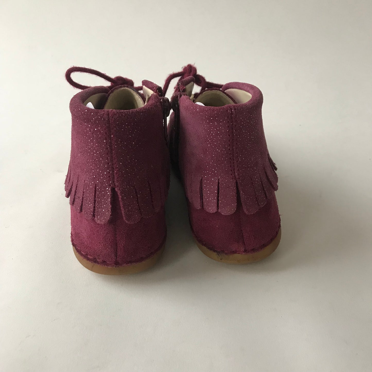 Clarks Burgundy Leather Boots With Frills Shoe Size 2