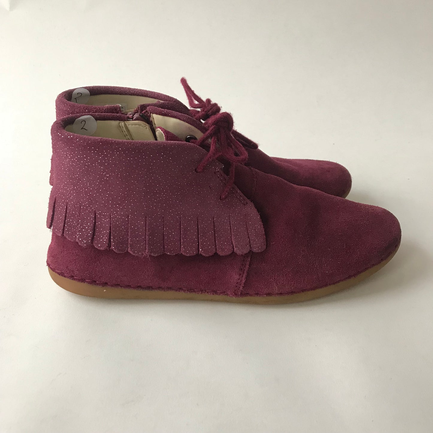 Clarks Burgundy Leather Boots With Frills Shoe Size 2