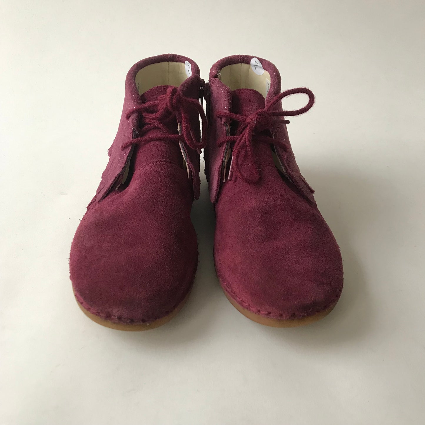 Clarks Burgundy Leather Boots With Frills Shoe Size 2