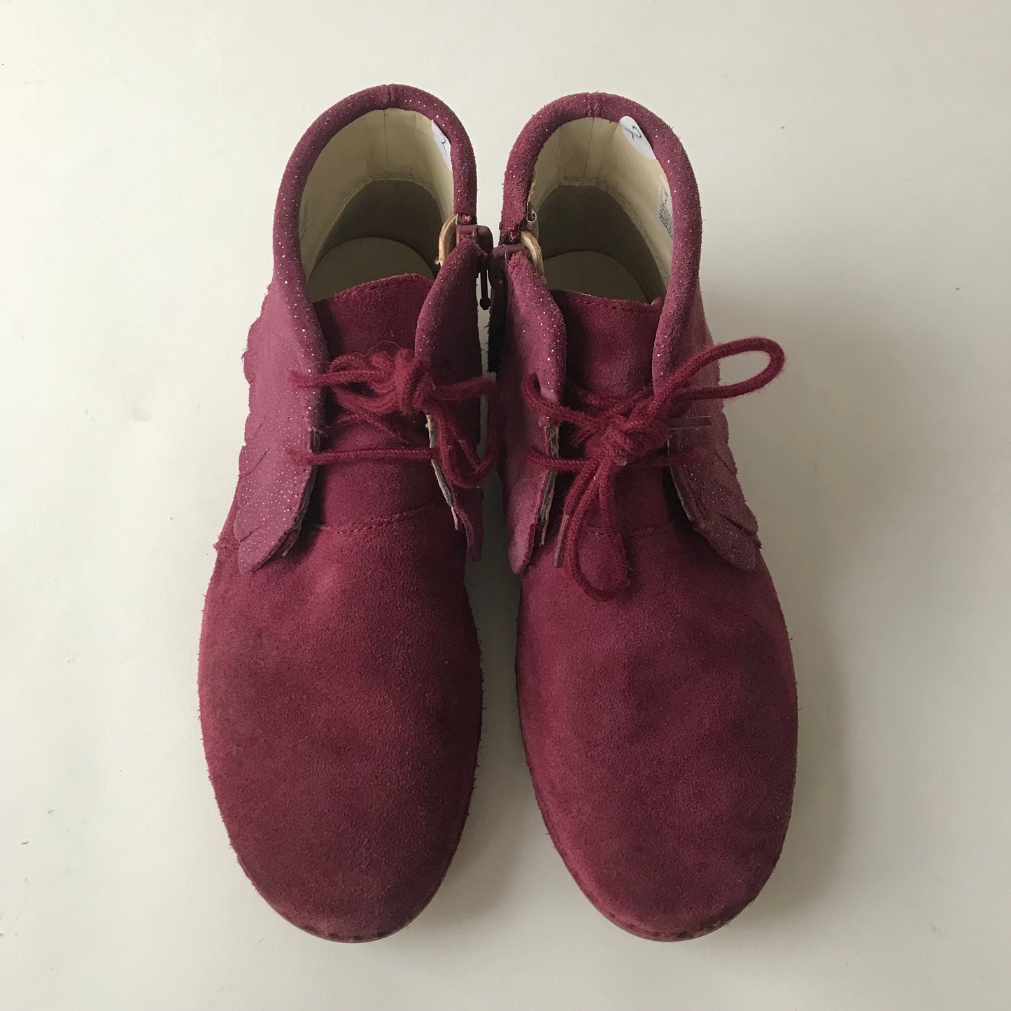 Clarks Burgundy Leather Boots With Frills Shoe Size 2