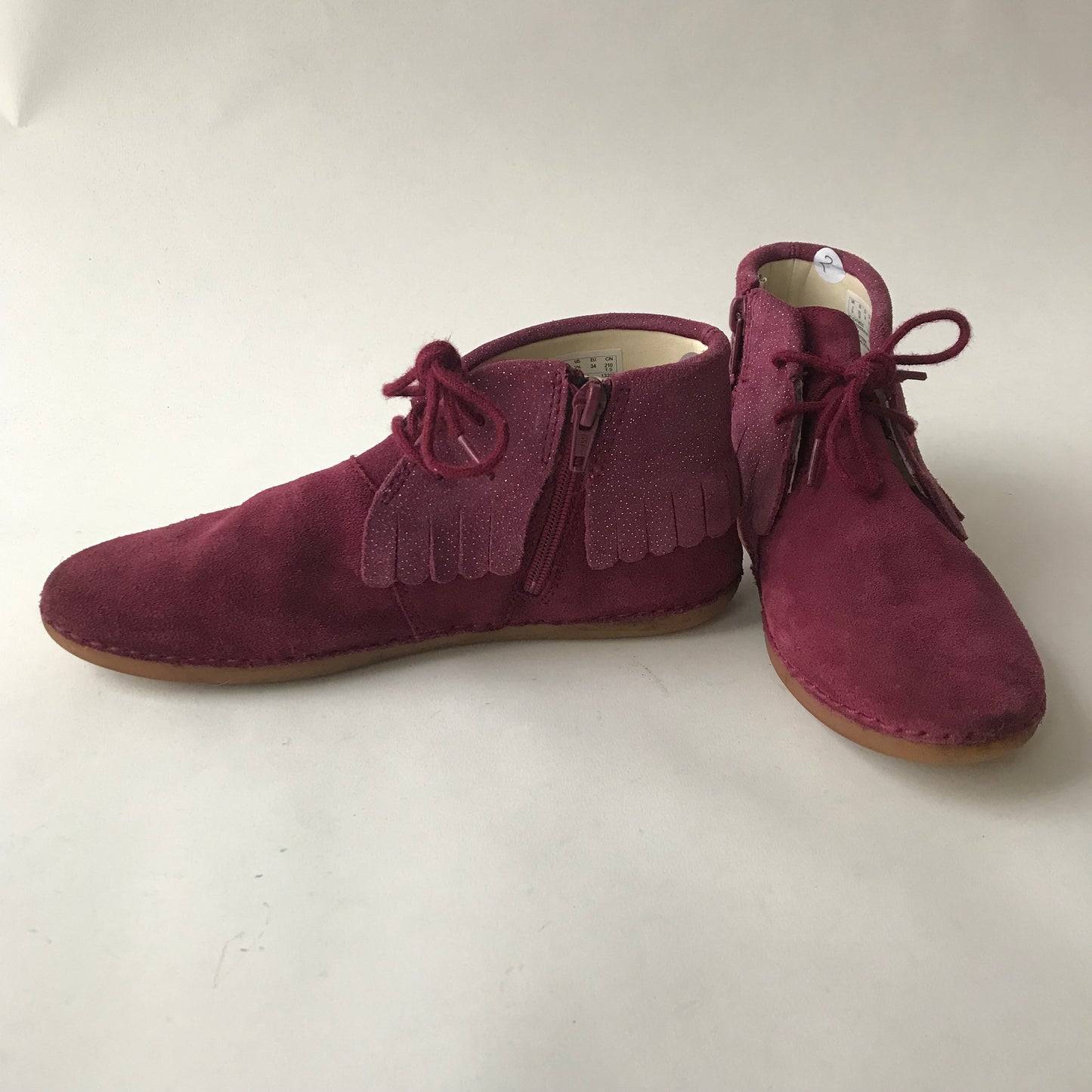 Clarks Burgundy Leather Boots With Frills Shoe Size 2