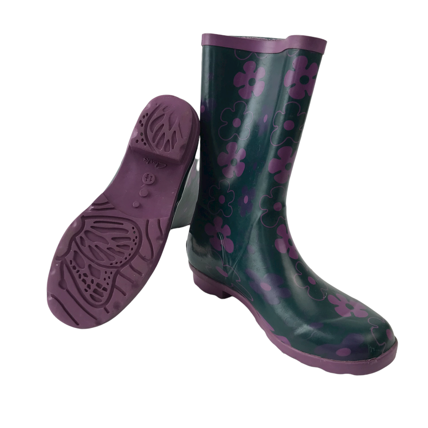 Clarks Navy and Purple Floral Wellies Shoe Size 1.5