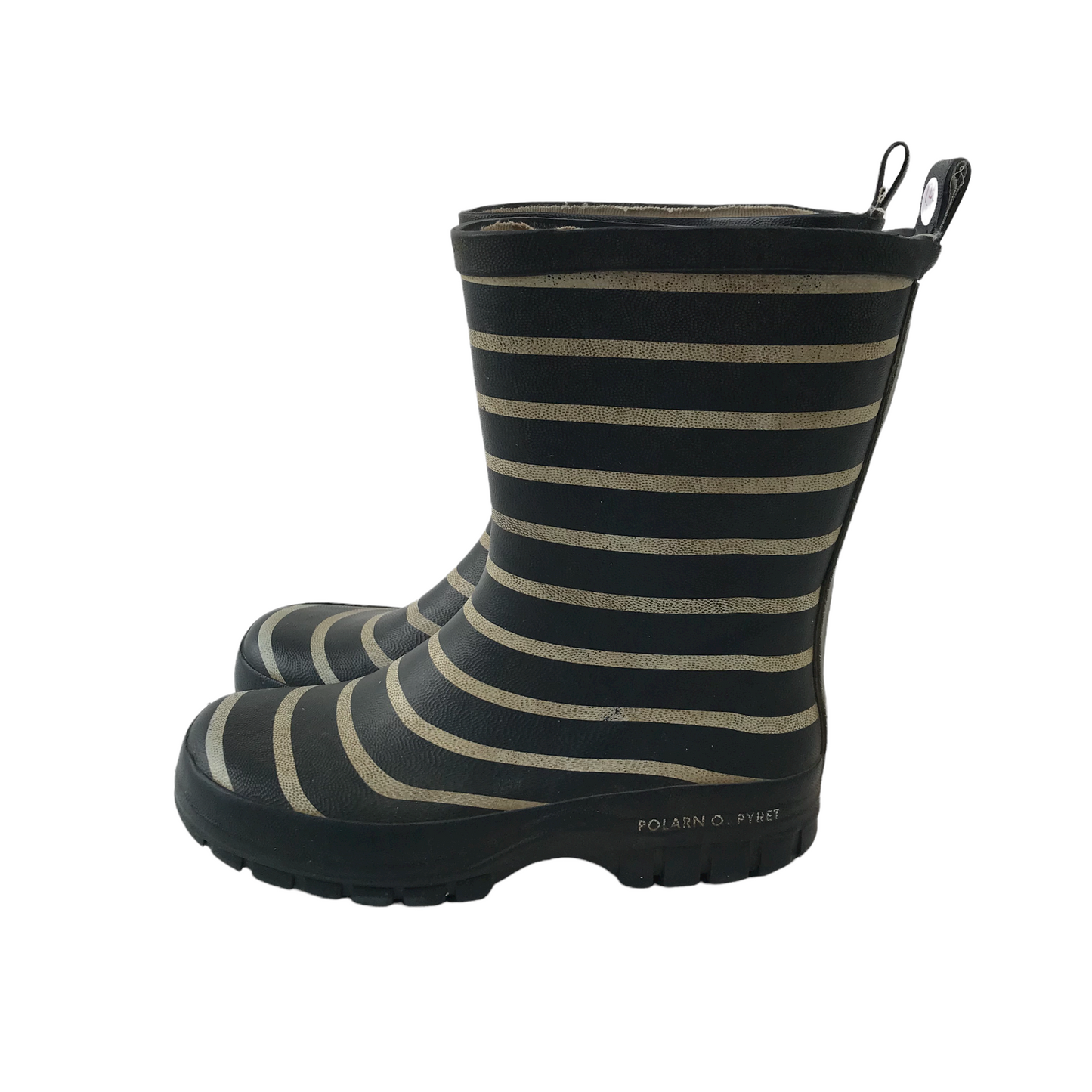 Polarn O. Pyret Navy Blue White Stripy Wellies Shoe Size 12.5 (jr)