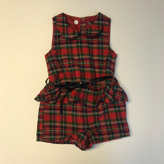 Mini V Red Tartan Playsuit with Belt Age 4