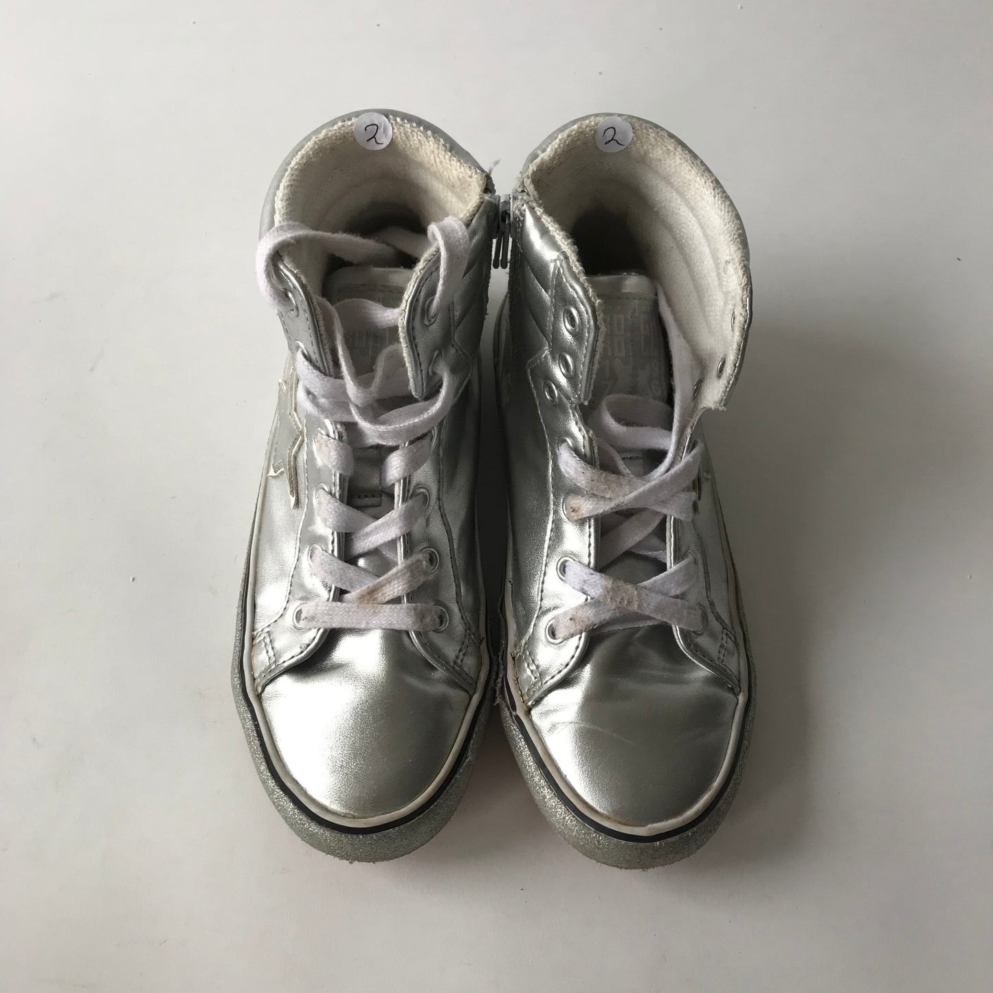 Silver High Tops Trainers Shoe Size 2