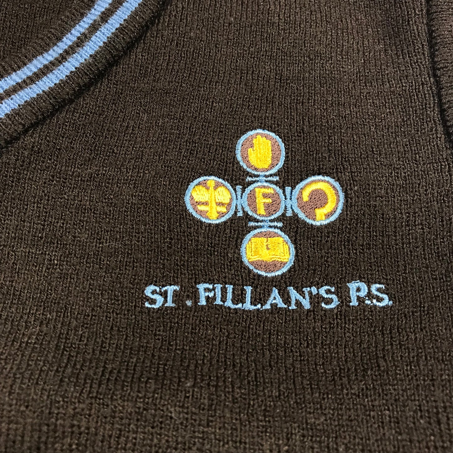 St. Fillan's Primary Brown Tank Top with Blue V-neck
