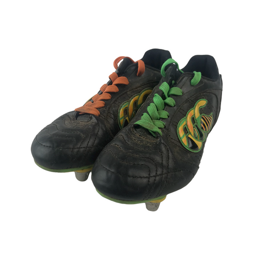 Canterbury Black Green and Yellow Rugby Boots Shoe Size 3