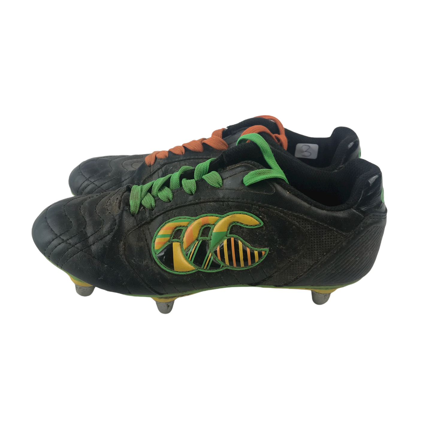 Canterbury Black Green and Yellow Rugby Boots Shoe Size 3