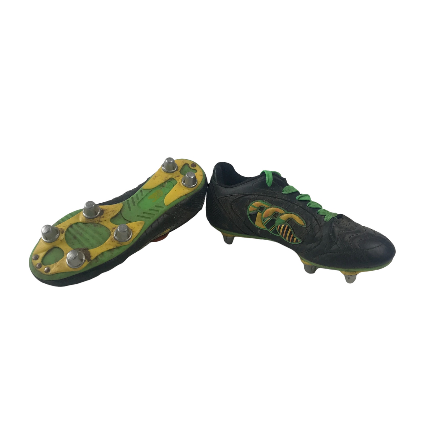 Canterbury Black Green and Yellow Rugby Boots Shoe Size 3