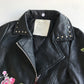 Faux Leather Biker Jacket with Floral Embroidery Age 9