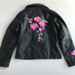 Faux Leather Biker Jacket with Floral Embroidery Age 9