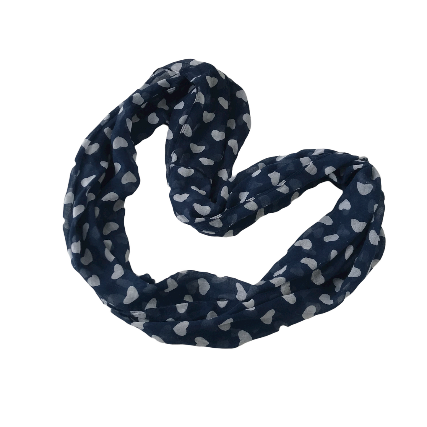 Navy Blue White Love Heart Light Snood Scarf