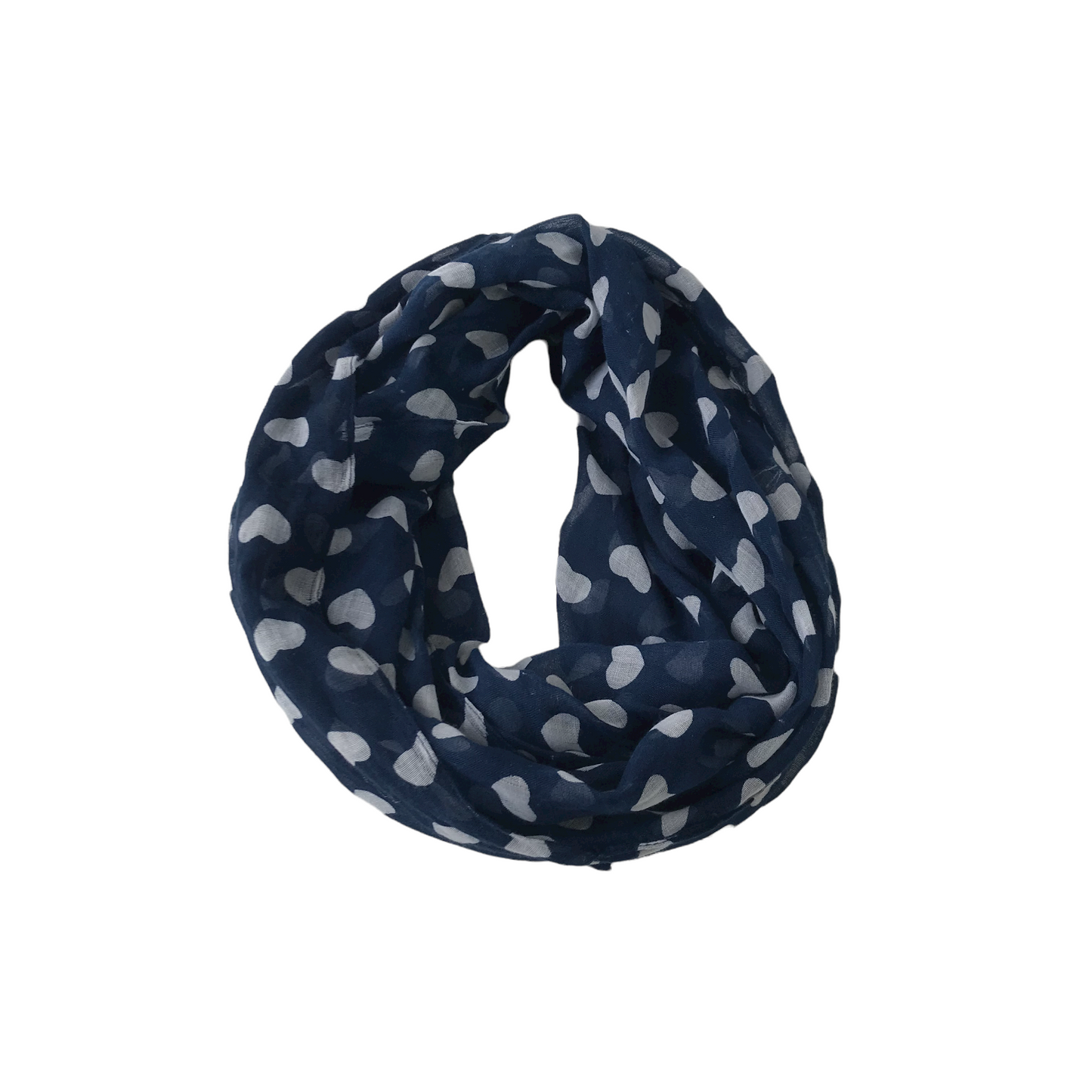 Navy Blue White Love Heart Light Snood Scarf