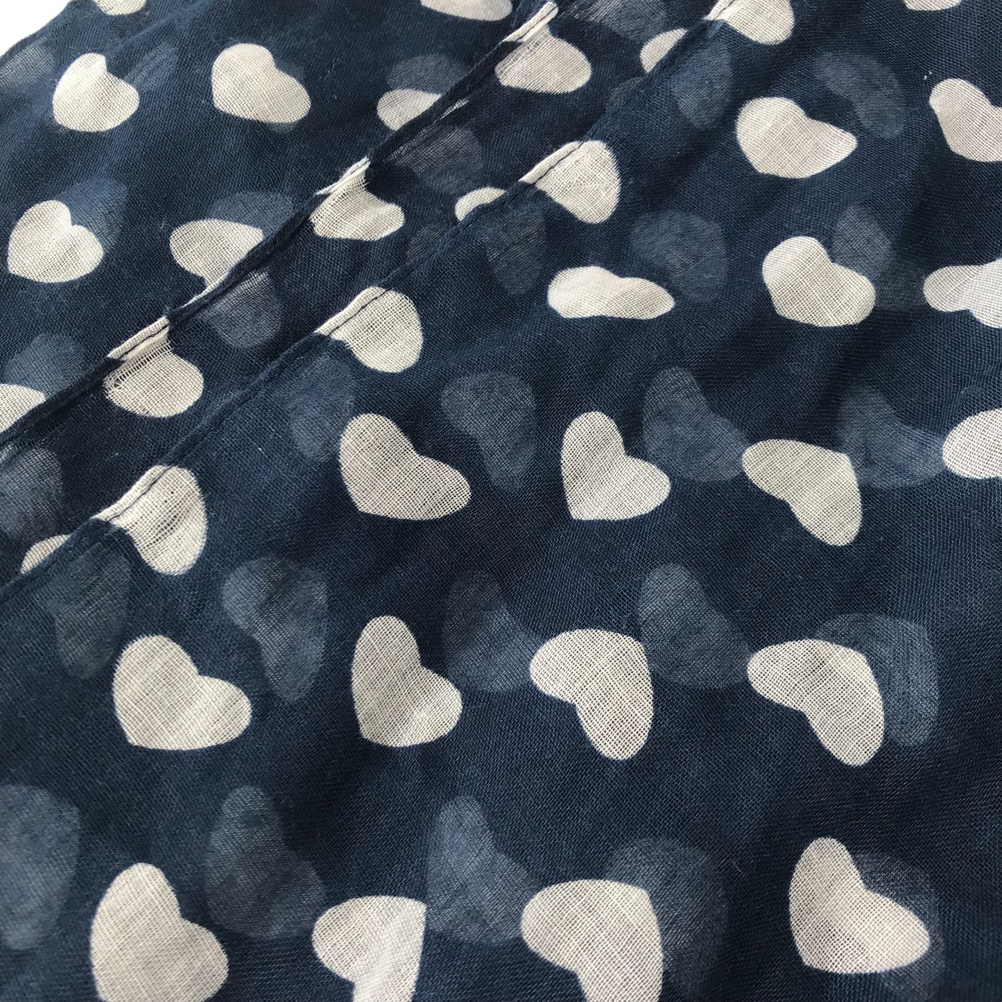 Navy Blue White Love Heart Light Snood Scarf