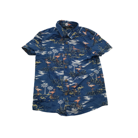 George Blue Flamingo Short Sleeve Shirt Age 4