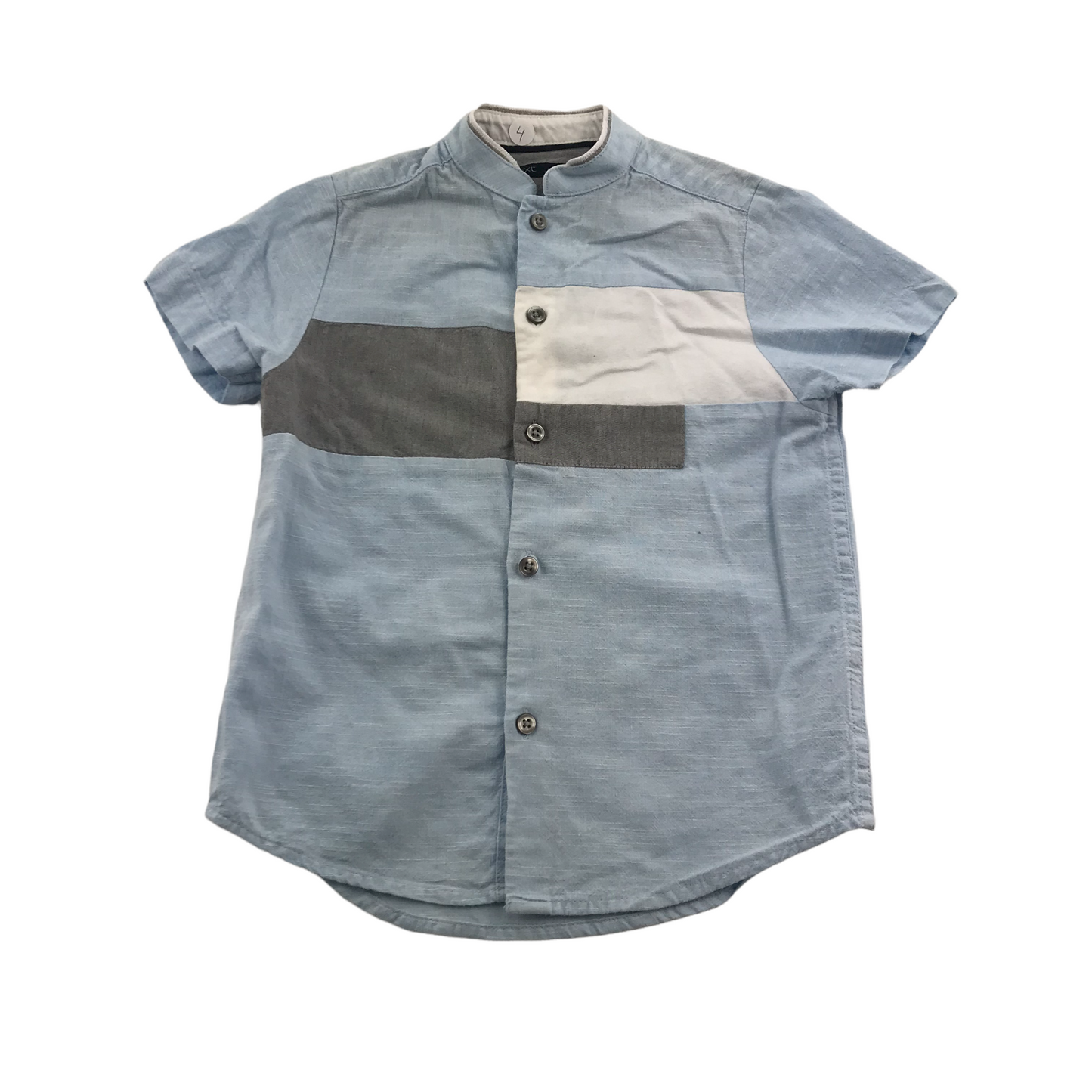 Next Light Blue Collarless Short Sleeve Shirt Age 4