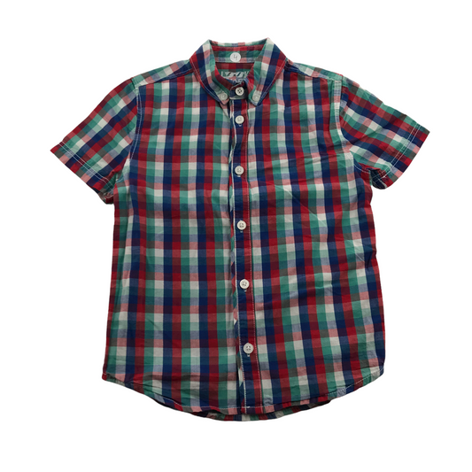 F&F Green Navy and Red Checked Short Sleeve Shirt Age 4