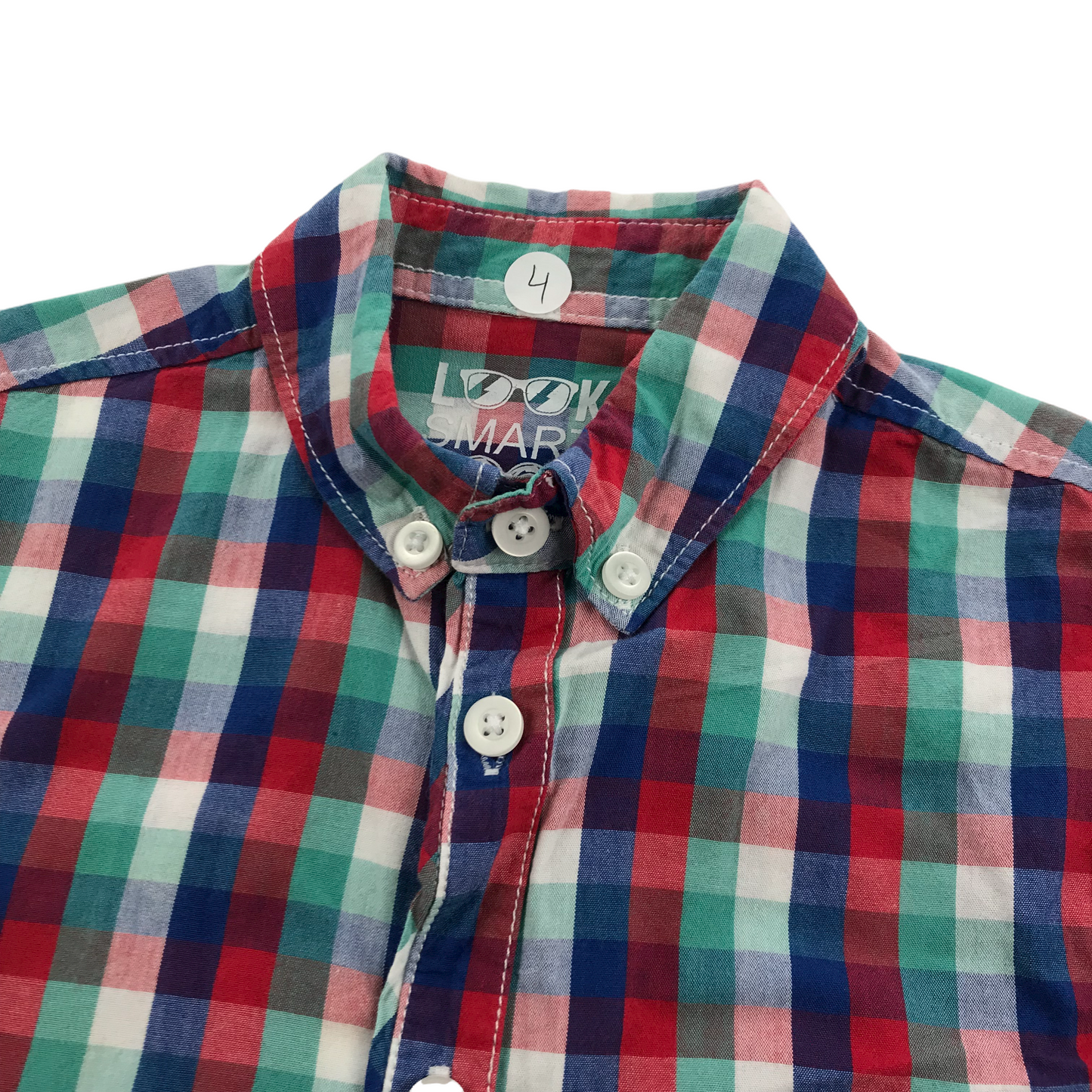 F&F Green Navy and Red Checked Short Sleeve Shirt Age 4