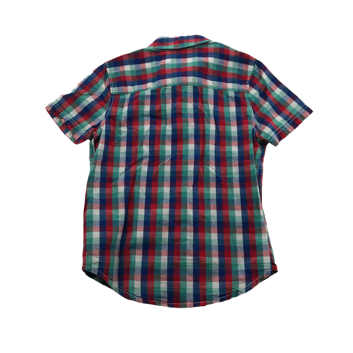 F&F Green Navy and Red Checked Short Sleeve Shirt Age 4