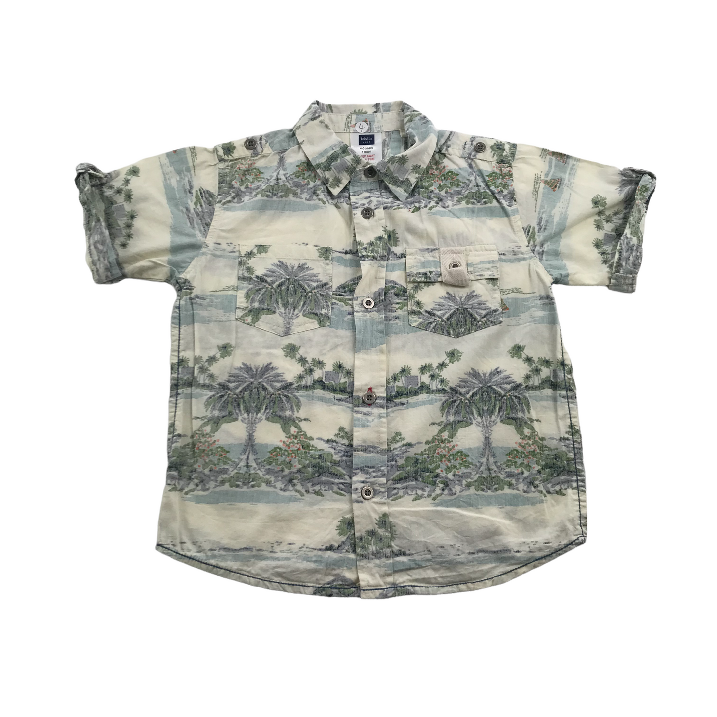 M&Co White Palm Trees Short Sleeve Shirt Age 4