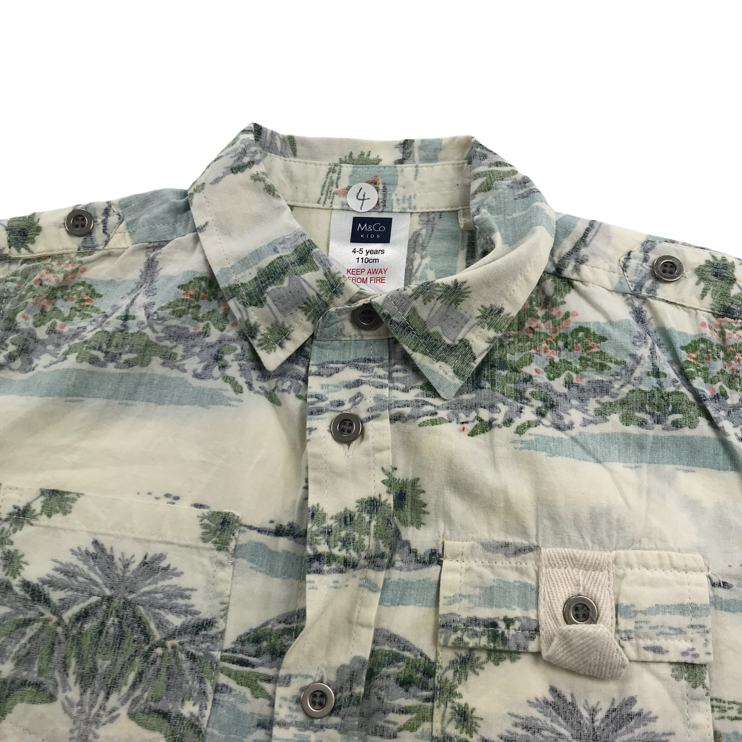 M&Co White Palm Trees Short Sleeve Shirt Age 4