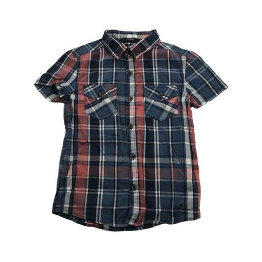 George Navy and Red Checked Short Sleeve Shirt Age 5