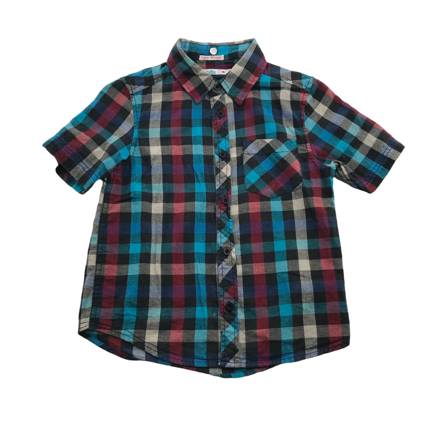 M&Co Blue Navy and Red Checked Short Sleeve Shirt Age 5