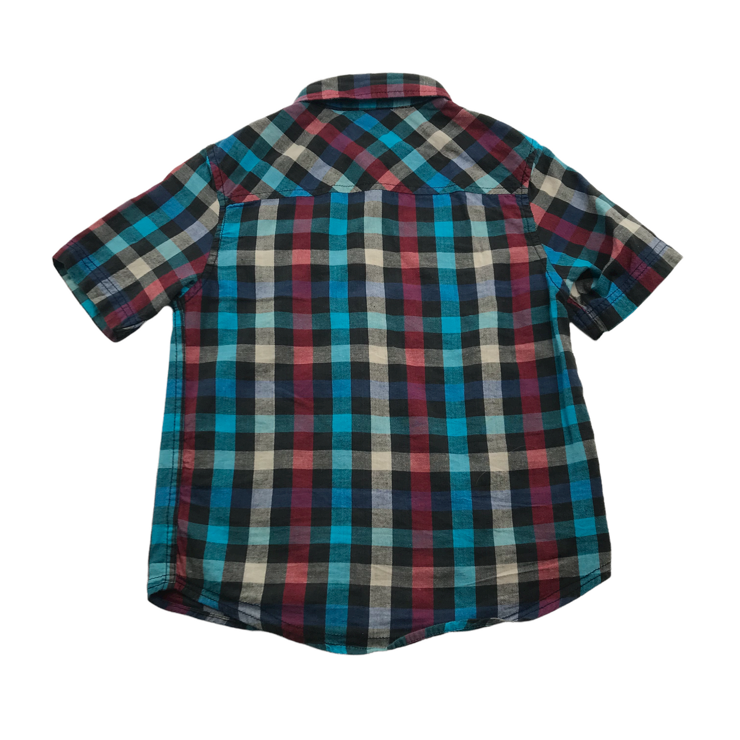 M&Co Blue Navy and Red Checked Short Sleeve Shirt Age 5
