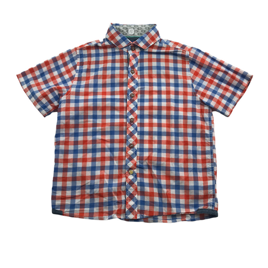 Next Orangeish Red and Blue Checked Short Sleeve Shirt Age 5