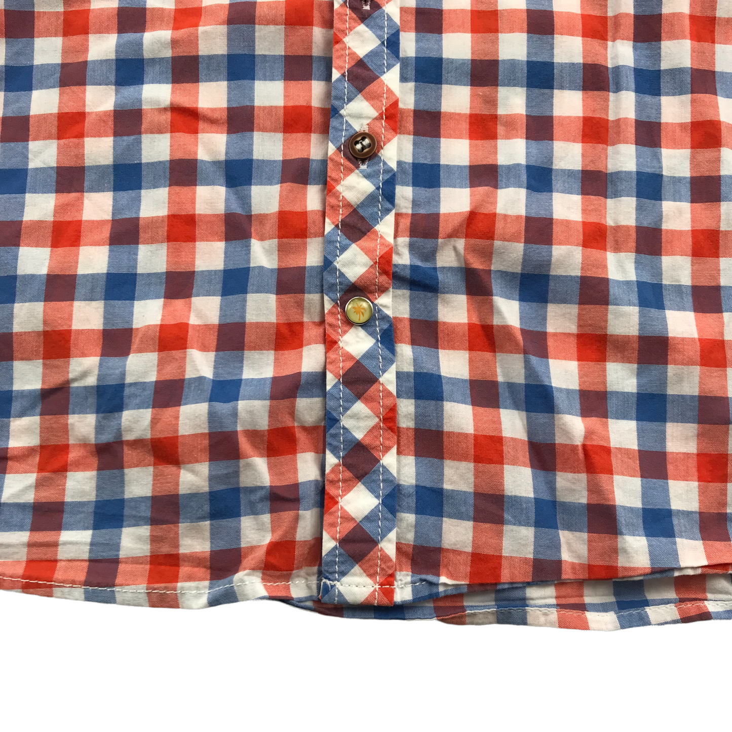 Next Orangeish Red and Blue Checked Short Sleeve Shirt Age 5