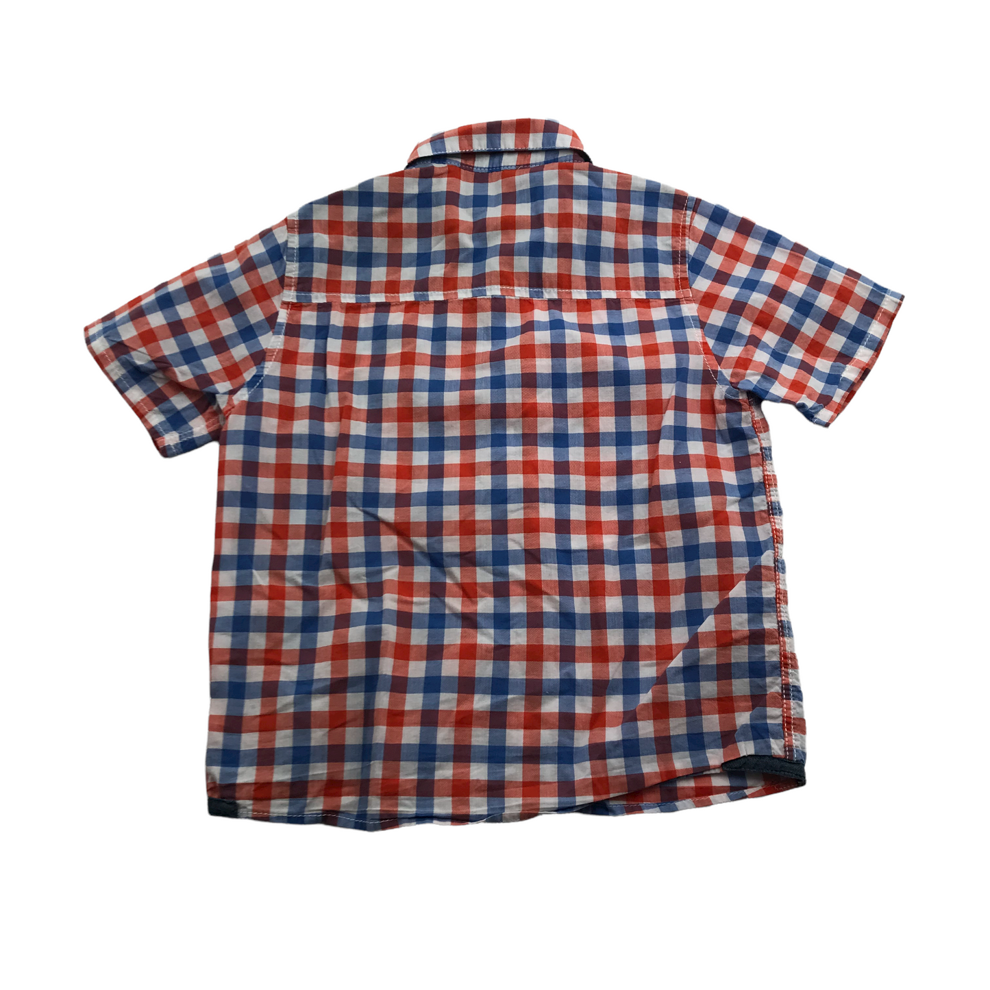 Next Orangeish Red and Blue Checked Short Sleeve Shirt Age 5