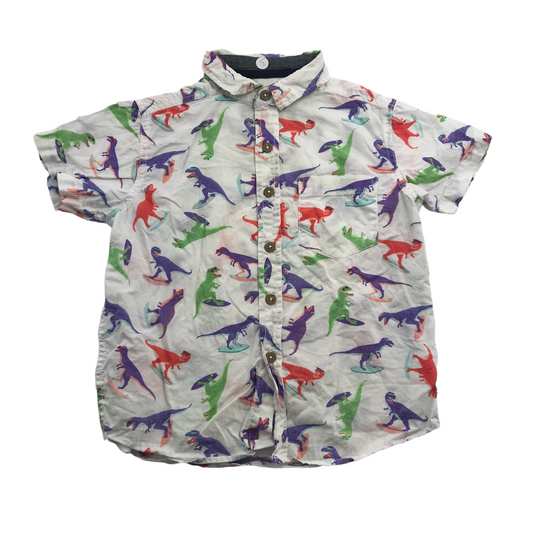 Tu White and colourful Dinosaur Short Sleeve Shirt Age 5