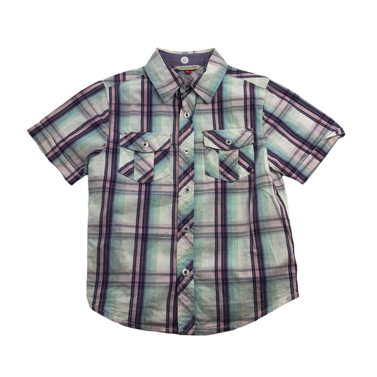 John Lewis Light Pink Navy and Mint Checked Short Sleeve Shirt Age 6