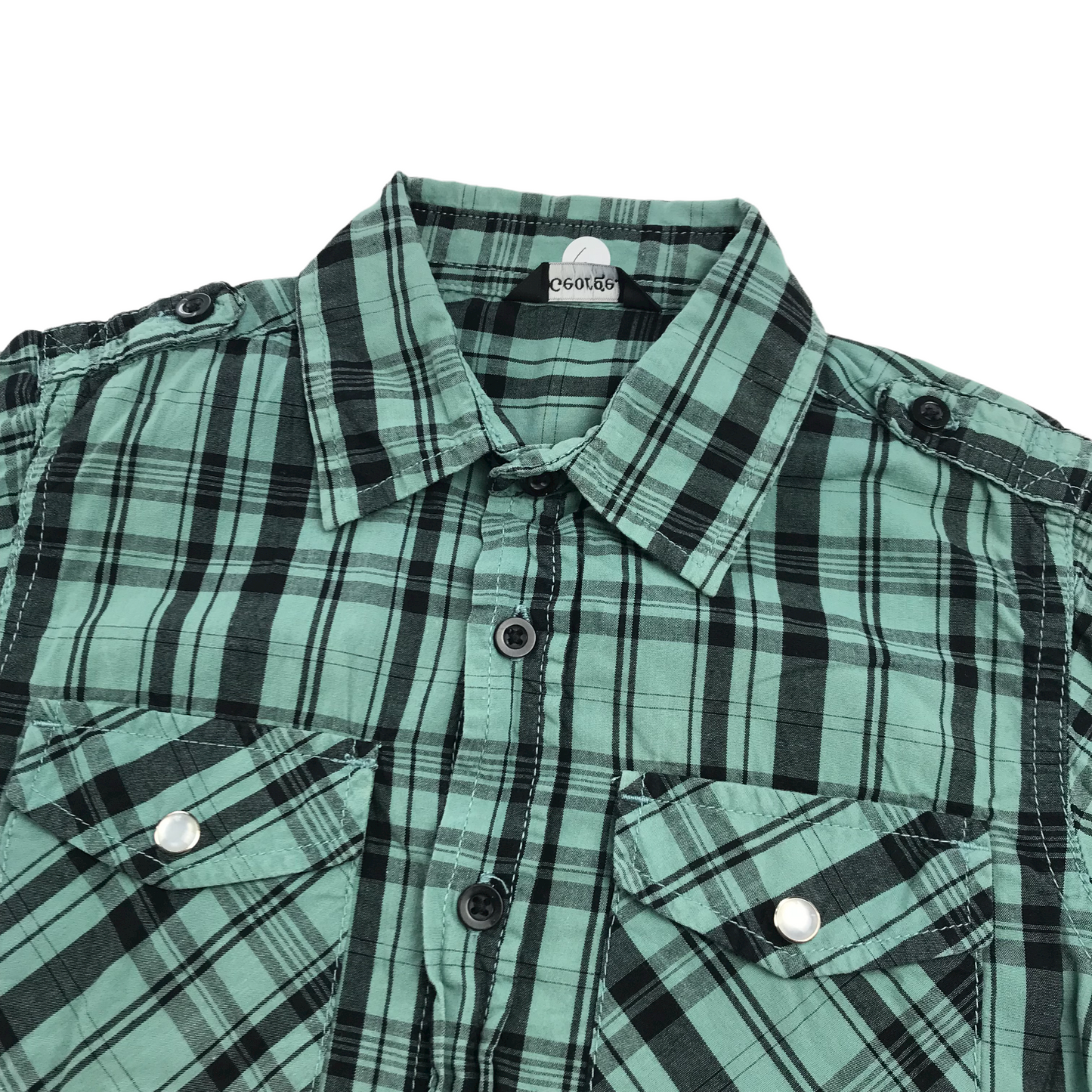 George Mint Green and Black Checked Short Sleeve Shirt Age 6