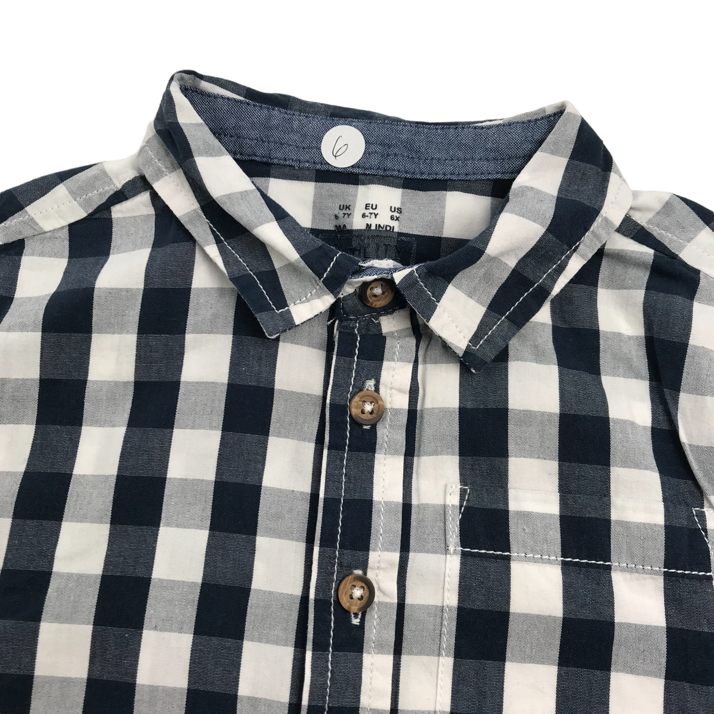 F&F Navy Blue and White Checked Short Sleeve Shirt Age 6