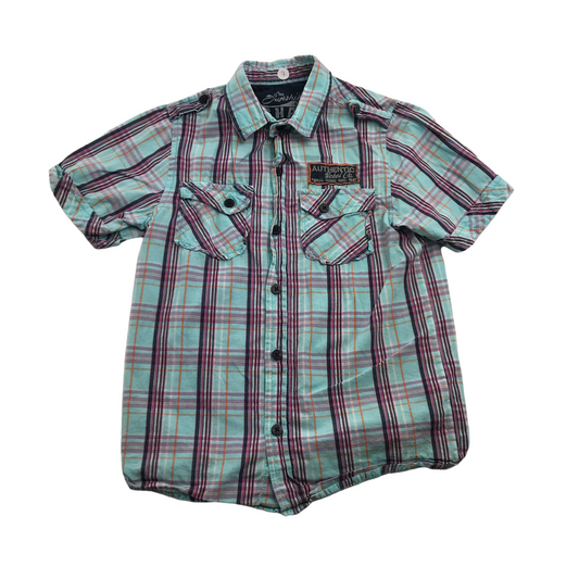Rebel Purple and Light Blue Checked Short Sleeve Shirt Age 7
