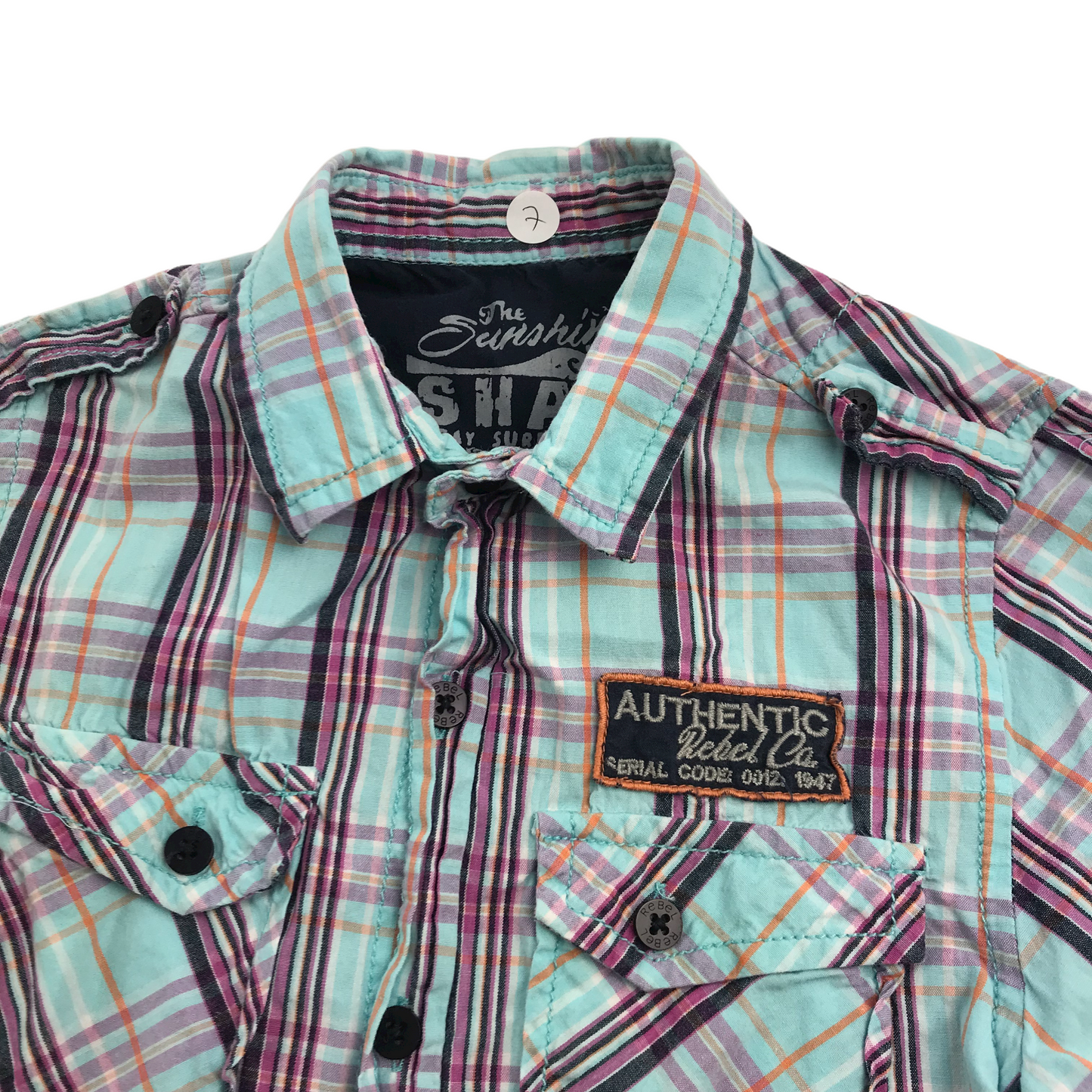 Rebel Purple and Light Blue Checked Short Sleeve Shirt Age 7